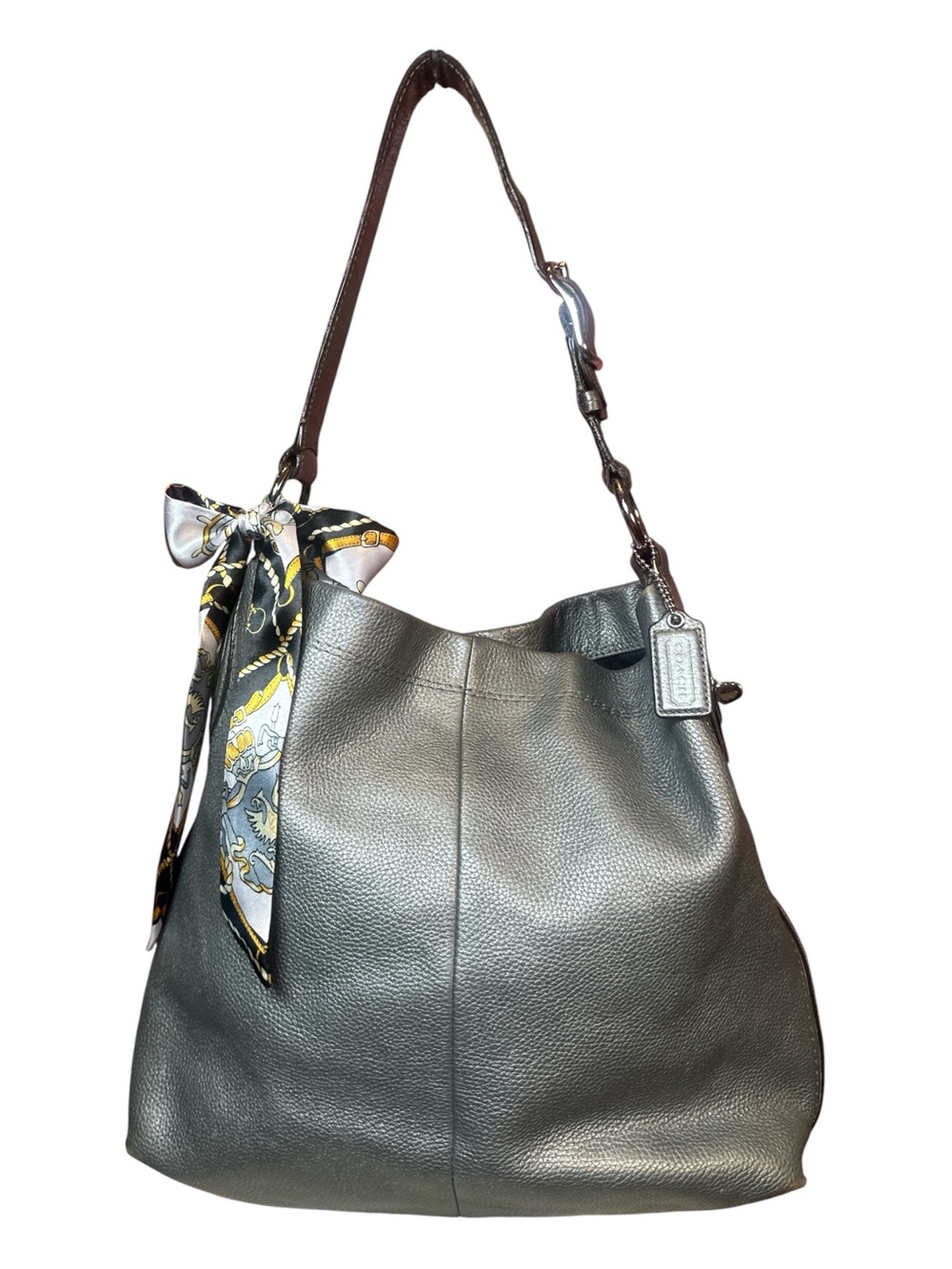 Coach Penelope Metallic Gray Pebbled Leather Shoulder Hobo